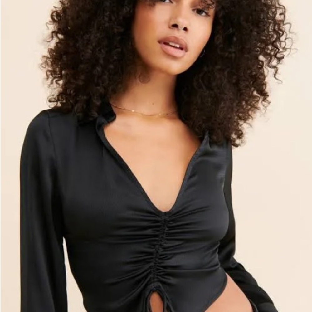 Free People Aurora Black Ruched Blouse